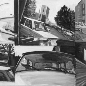 Six East Berlin car scenes 1990, tempera/oil/cotton, 48,5 x 100 cm, 2010