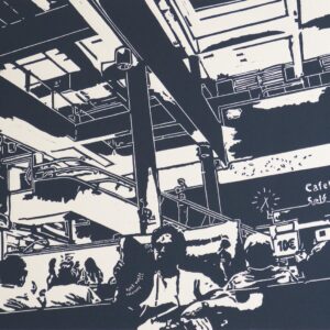 Bus station Madrid, linoprint/paper, 29,1 x 38,5 cm, 2013