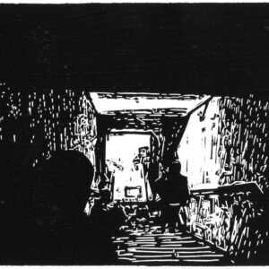 Metro entrance, linoprint/paper, 14,9 x 19,5 cm, 2018