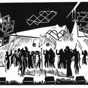 Party, linoprint/paper, 17 x 26 cm, 2021