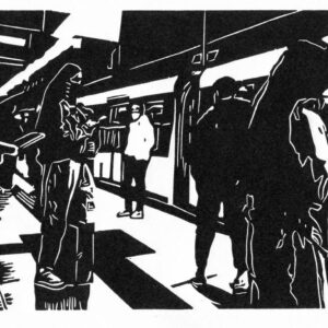 Metro Madrid, linoprint/paper, 14 x 25 cm, 2022