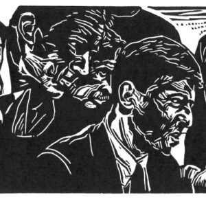 Putins Zeugen, linoprint/paper, 14 x 25 cm, 2022