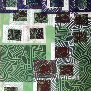 Afrikarten, linoprints/acrylics/cotton, 120 x 100 cm, 1994