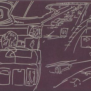 Bus ride Barcelona Madrid 3, linoprint/cotton, 20 x 50 cm, 2005
