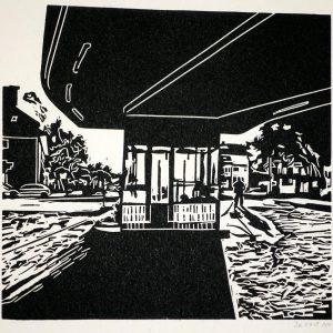 Gasoline station, linoprint/paper, 22 x 23 cm, 2018