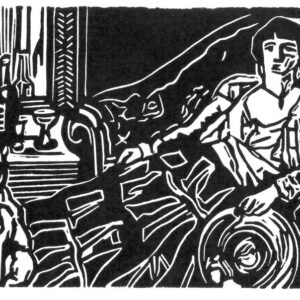 La cupletista, linoprint/paper, 10 x 20,3 cm, 2022