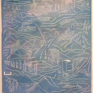 Bus ride Madrid Barcelona, linoprint/cotton, 60 x 55 cm 2005