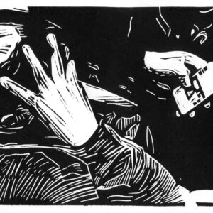 Man with smartphone, PVC print, 10,5 x 13,5 cm, 2018