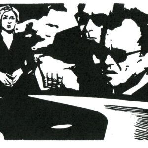 Miosga, Breschnew, Brandt, linoprint/paper, 13 x 23,6 cm, 2023