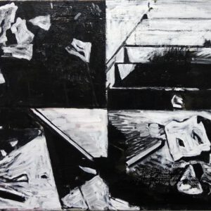 Crack leftovers on stairway, oil/cotton, 50 x 80 cm, 2022