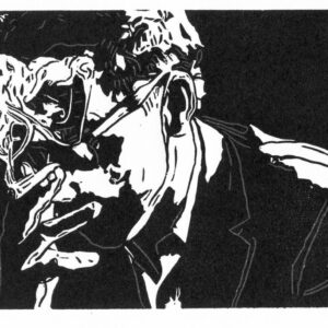 Smoking Godard, linoprint/paper, 16,4 x 30,4 cm, 2023