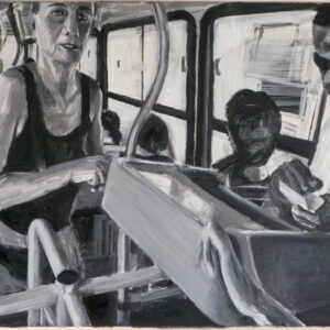Buying bus tickets in Salvador, acrylics/cotton, 40 x 50 cm, 2010
