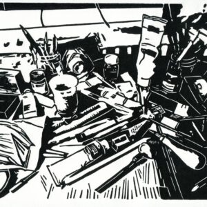 Still life, tools, linoprint/paper, 20,5 x 28,5 cm, 2023