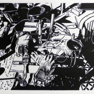 Still life, linoprint/paper, 30,3 x 38,2 cm, 2024